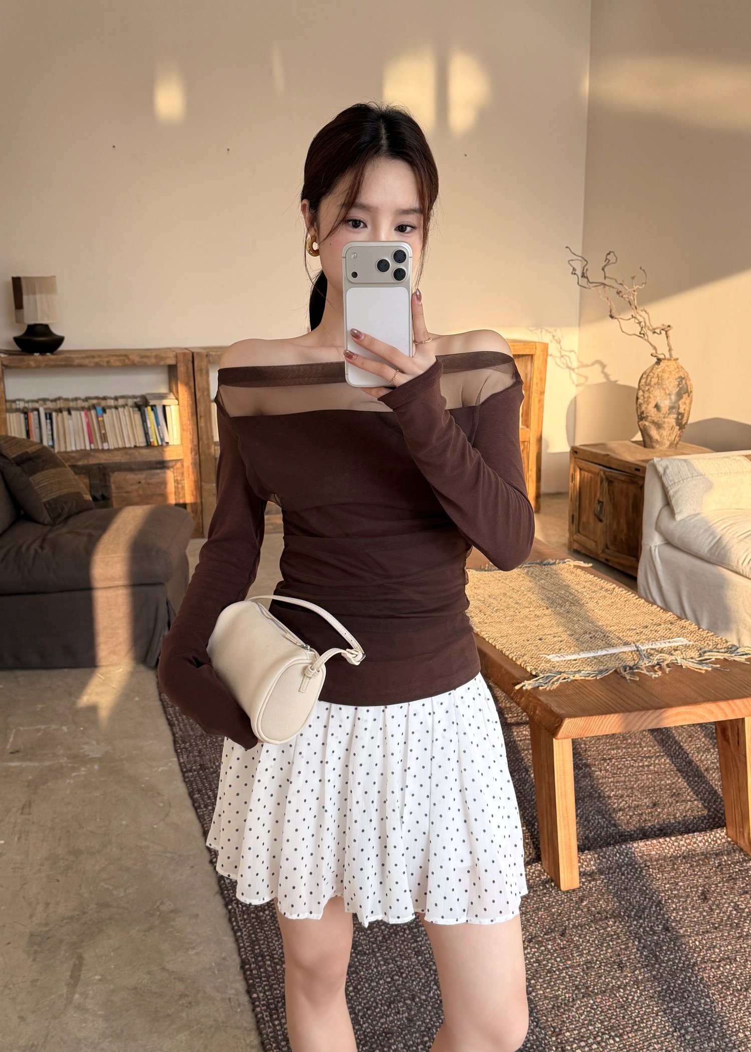 Pleated Polka Dot Skort in White