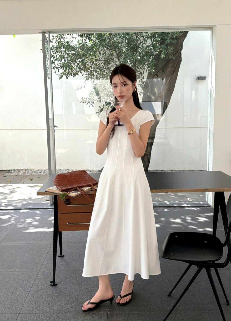 Ariana French Long Dress in White