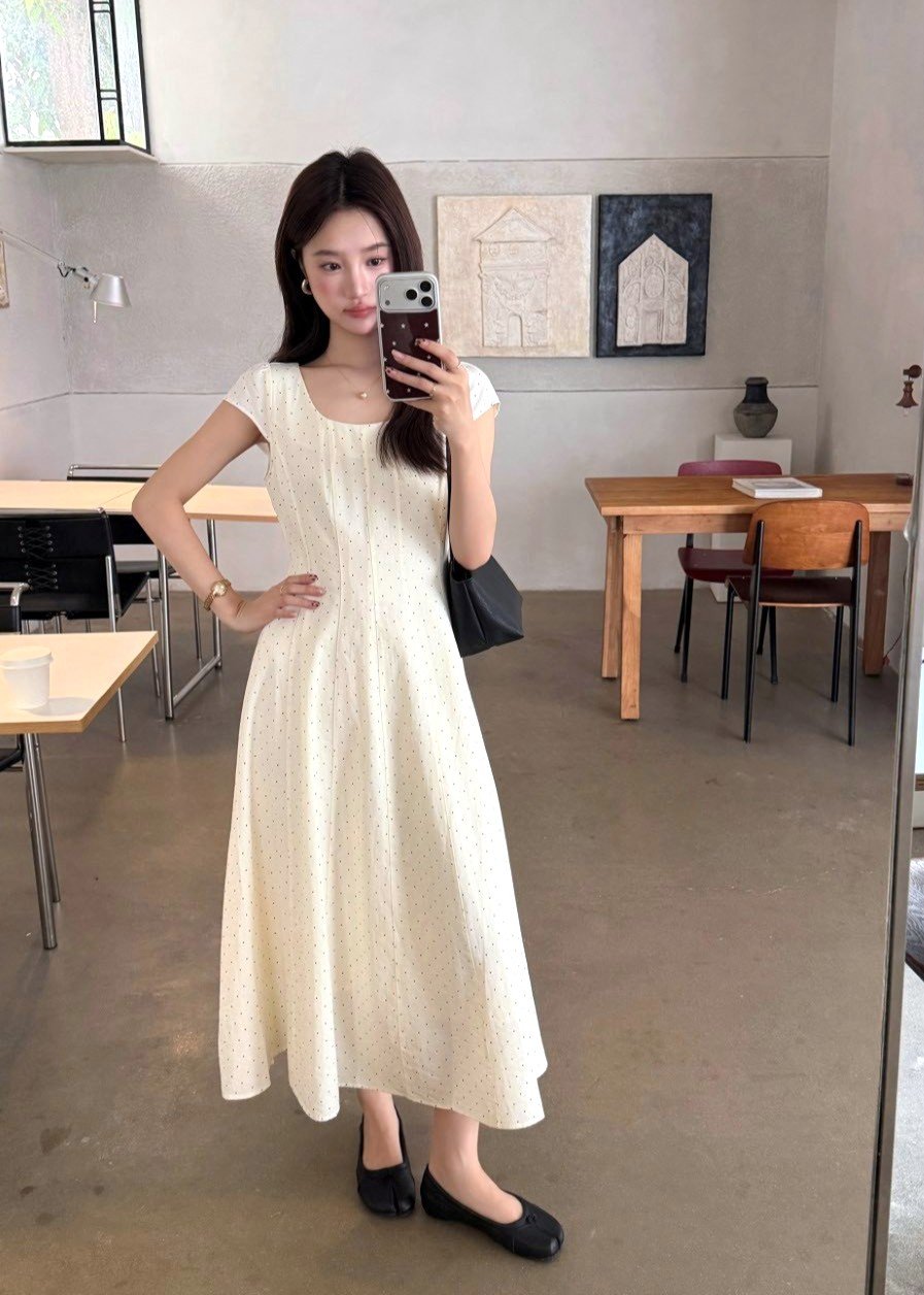 Ariana French Long Dress in Polka Dot
