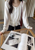 Elise Lacey Ribbon Blouse in White
