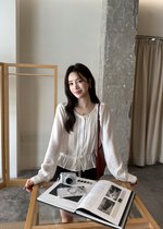 Elise Lacey Ribbon Blouse in White