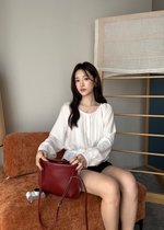 Elise Lacey Ribbon Blouse in White