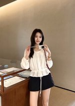 Elise Lacey Ribbon Blouse in White
