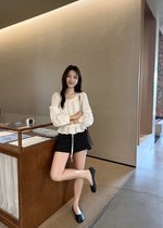 Elise Lacey Ribbon Blouse in White