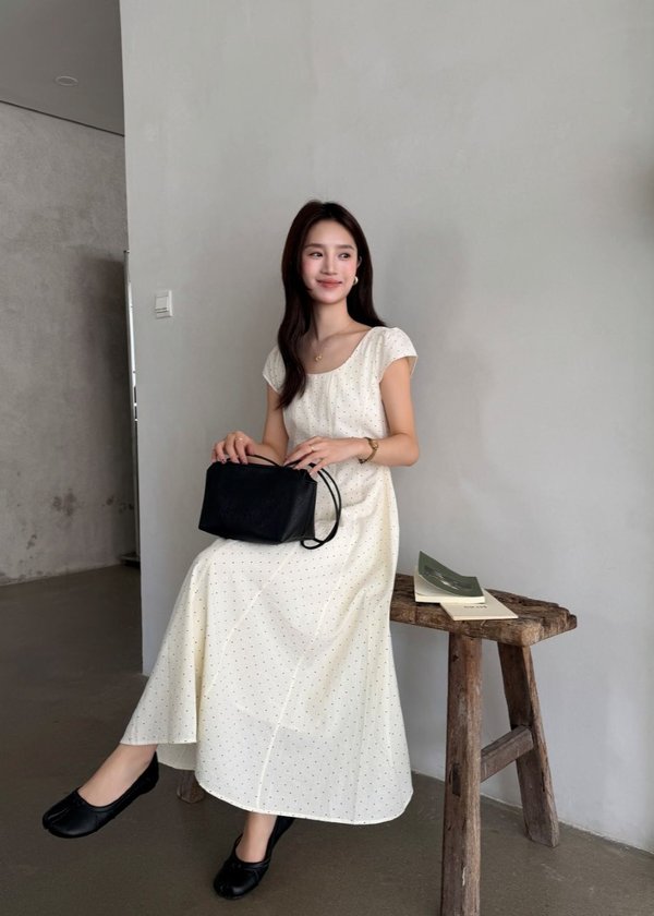 Ariana French Long Dress in Polka Dot