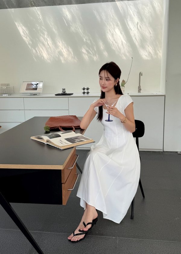 Ariana French Long Dress in White