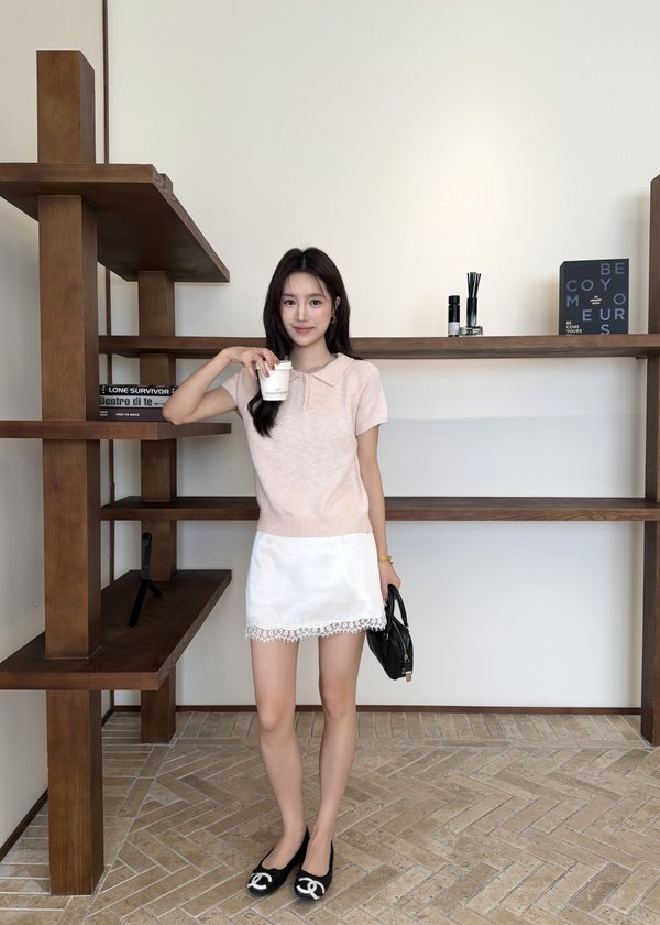 Naomi Collar Knit Top in Pink