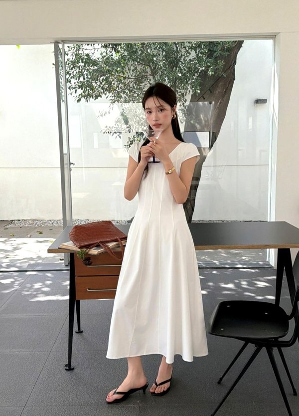 Ariana French Long Dress in White
